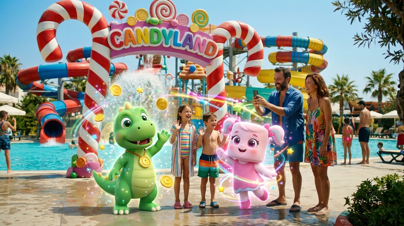 Candyland Park İçi Aile AR Maskot Fotoğraf Deneyimi