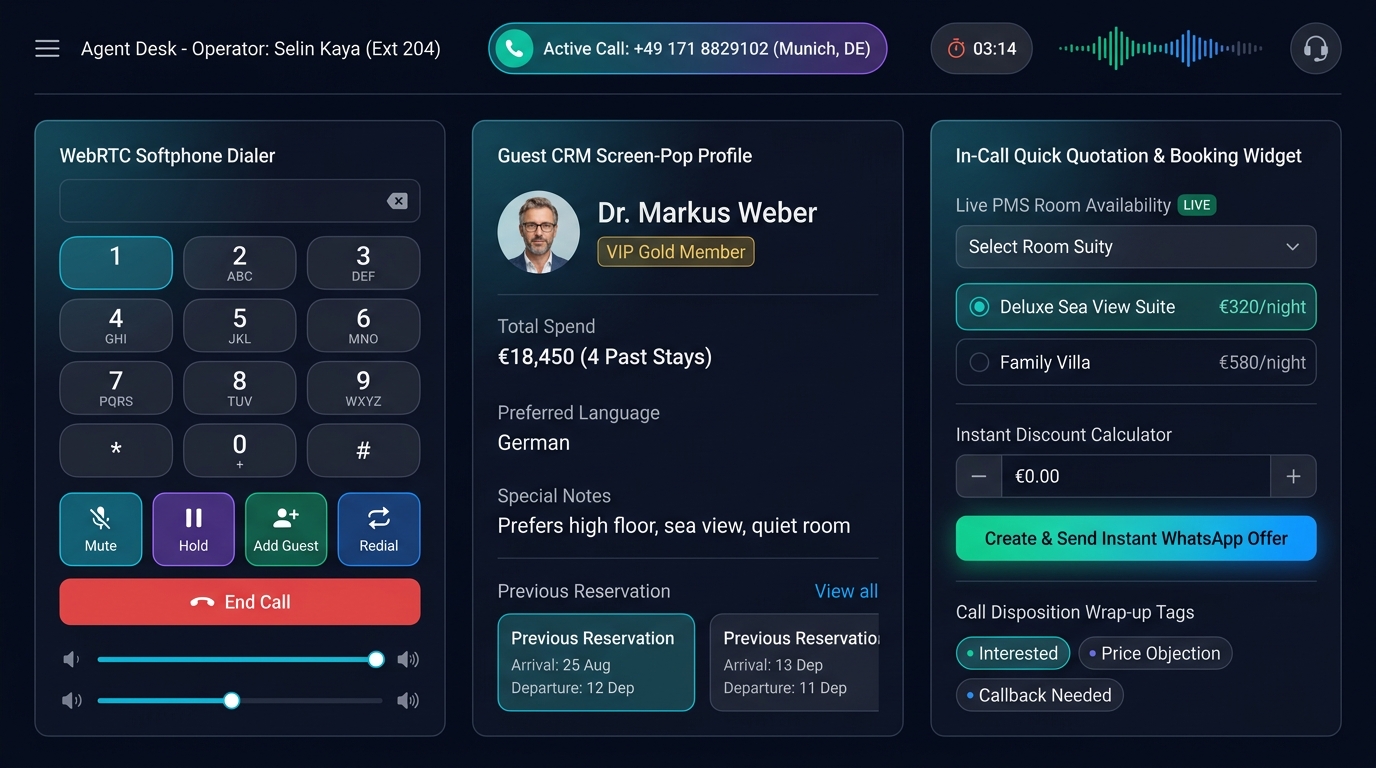 Gerçek Call Center CRM ve WebRTC Softphone Ekranı
